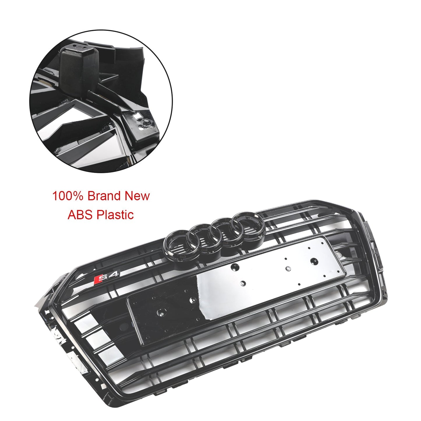 2016-2019 Audi A4/S4 B9 S4 Style Front Bumper Horizontal Slat Grill Black Grille With Ring Emblem