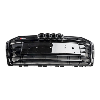 2016-2019 Audi A4/S4 B9 S4 Style Front Bumper Horizontal Slat Grill Black Grille With Ring Emblem