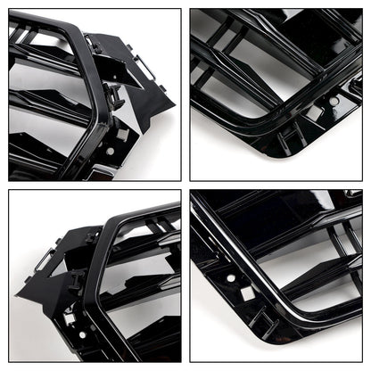 2016-2019 Audi A4/S4 B9 S4 Style Front Bumper Horizontal Slat Grill Black Grille With Ring Emblem