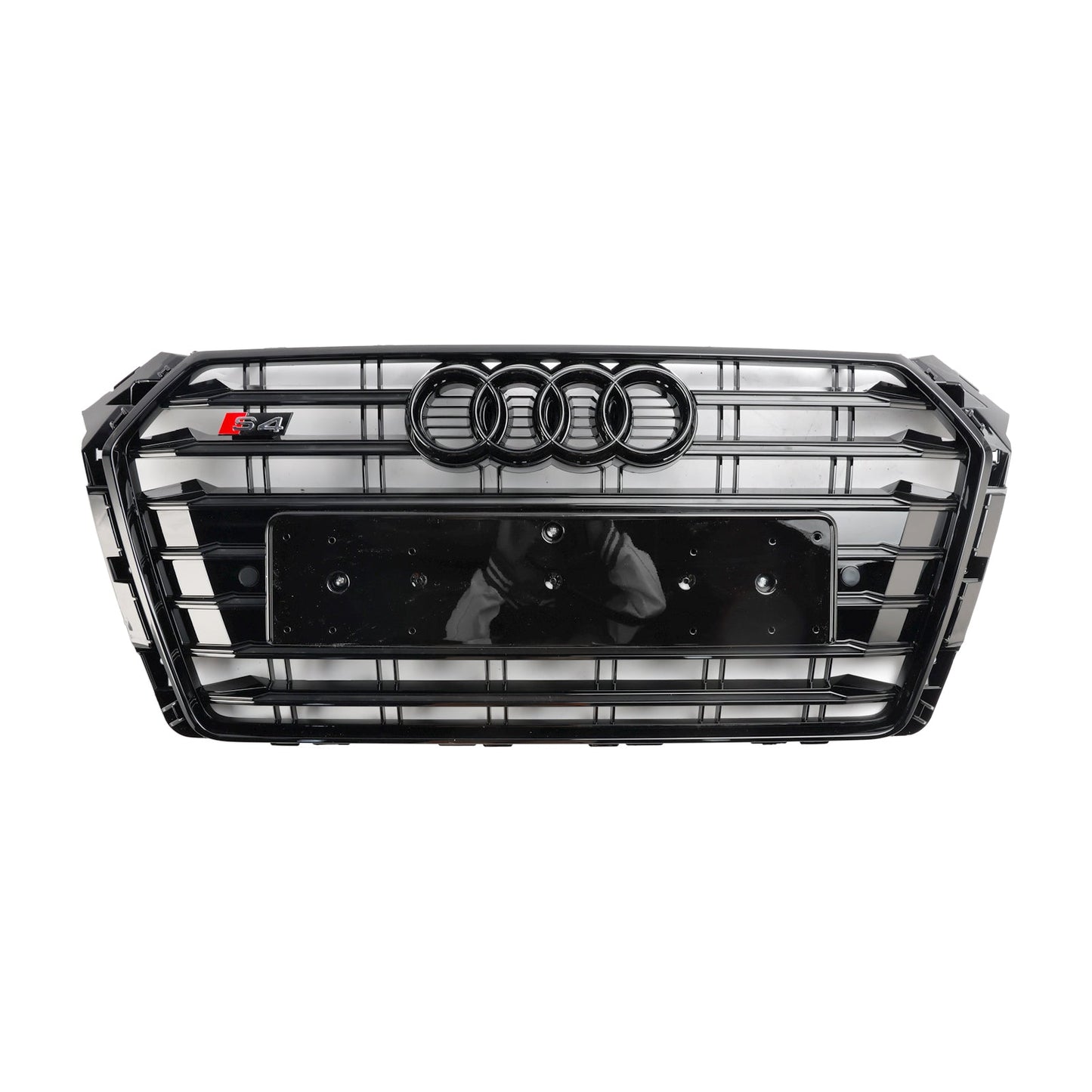 S4 Style Grille For Audi A4/ A4 Sline/ S4 2016-2019 B9 Front Bumper Slat Black Grill W/ Ring Emblem