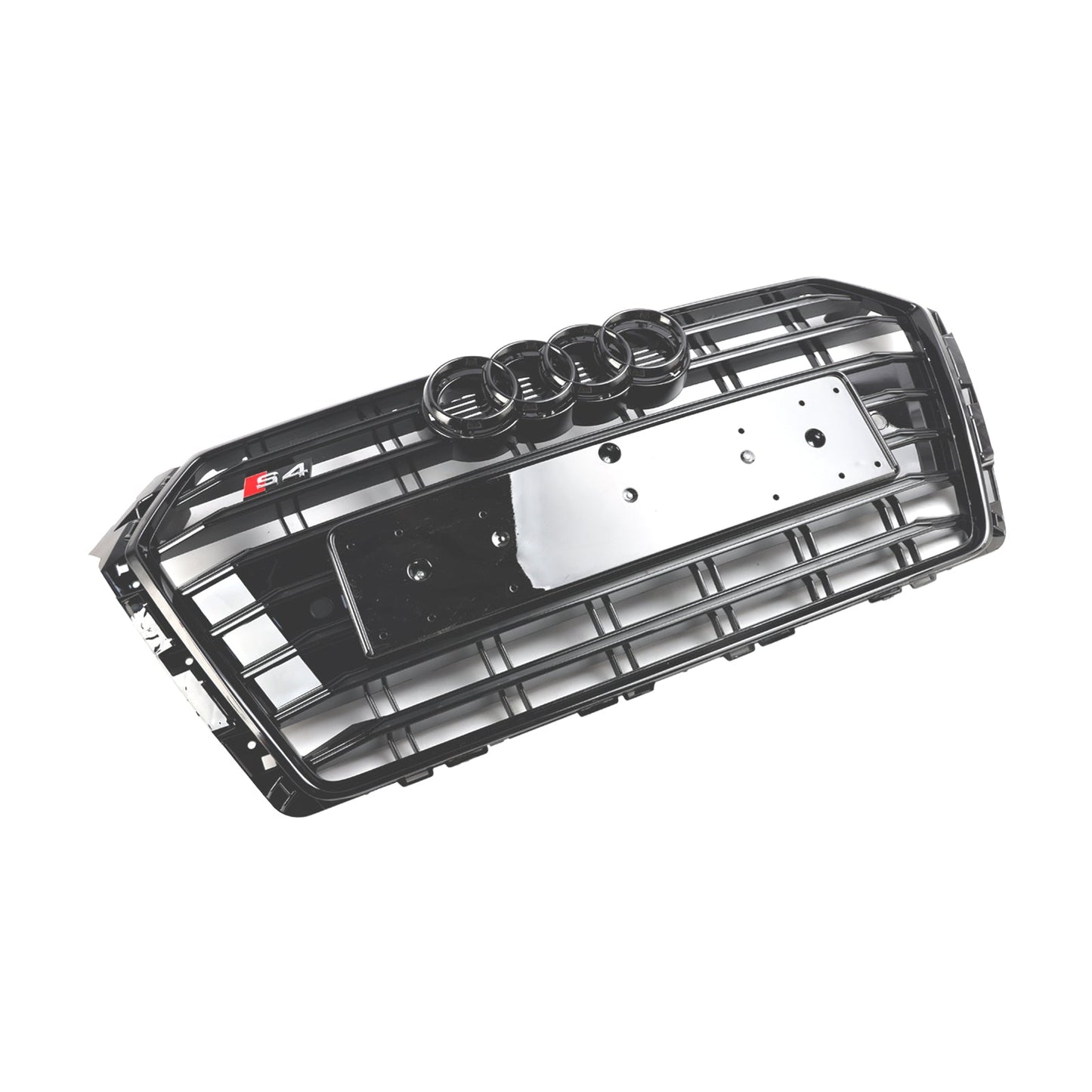 2016-2019 Audi A4/S4 B9 S4 Style Front Bumper Horizontal Slat Grill Black Grille With Ring Emblem