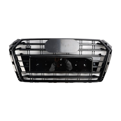 S4 Style Grille For Audi A4/ A4 Sline/ S4 2016-2019 B9 Front Bumper Slat Black Grill W/ Ring Emblem