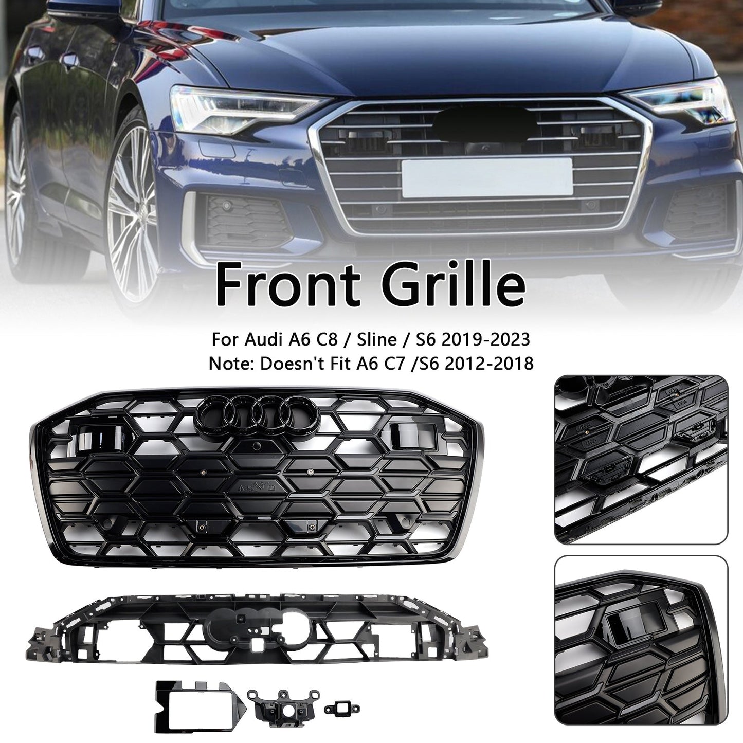 2019-2023 Audi A6 C8 S6 Black Front Bumper Grille Grill 4K0853651T
