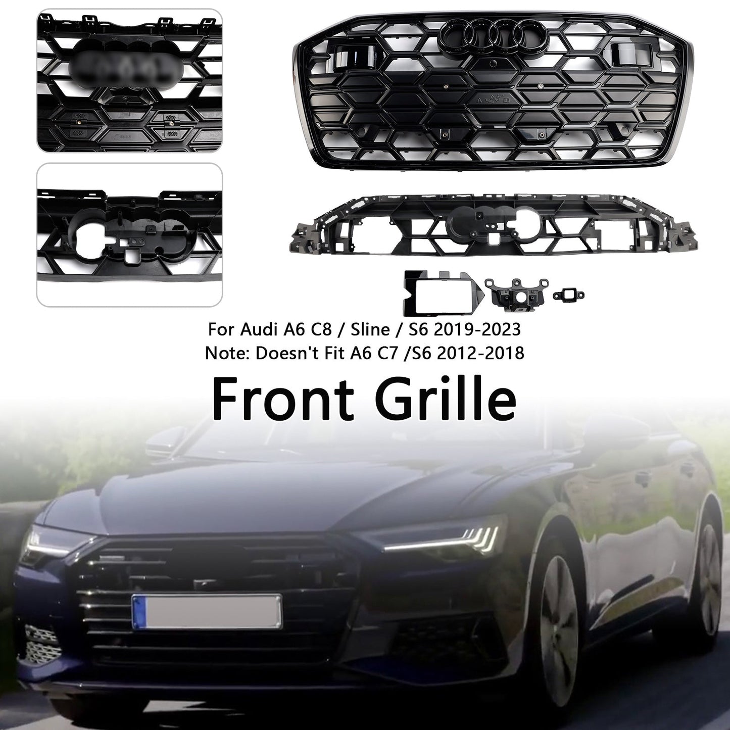 2019-2023 Audi A6 C8 S6 Black Front Bumper Grille Grill 4K0853651T