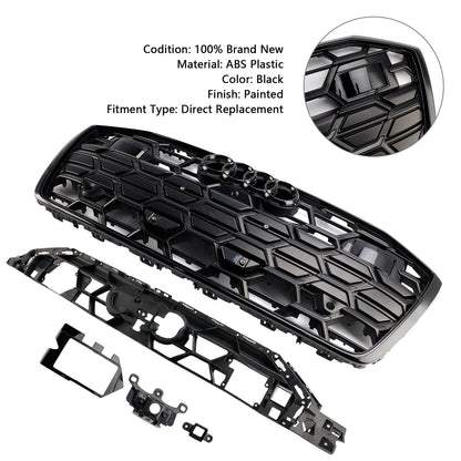 S6 Style Grille For 2019-2023 Audi A6 / A6 Sline / S6 C8 Front Bumper Mesh Black Grille W/ Black Ring Emblem
