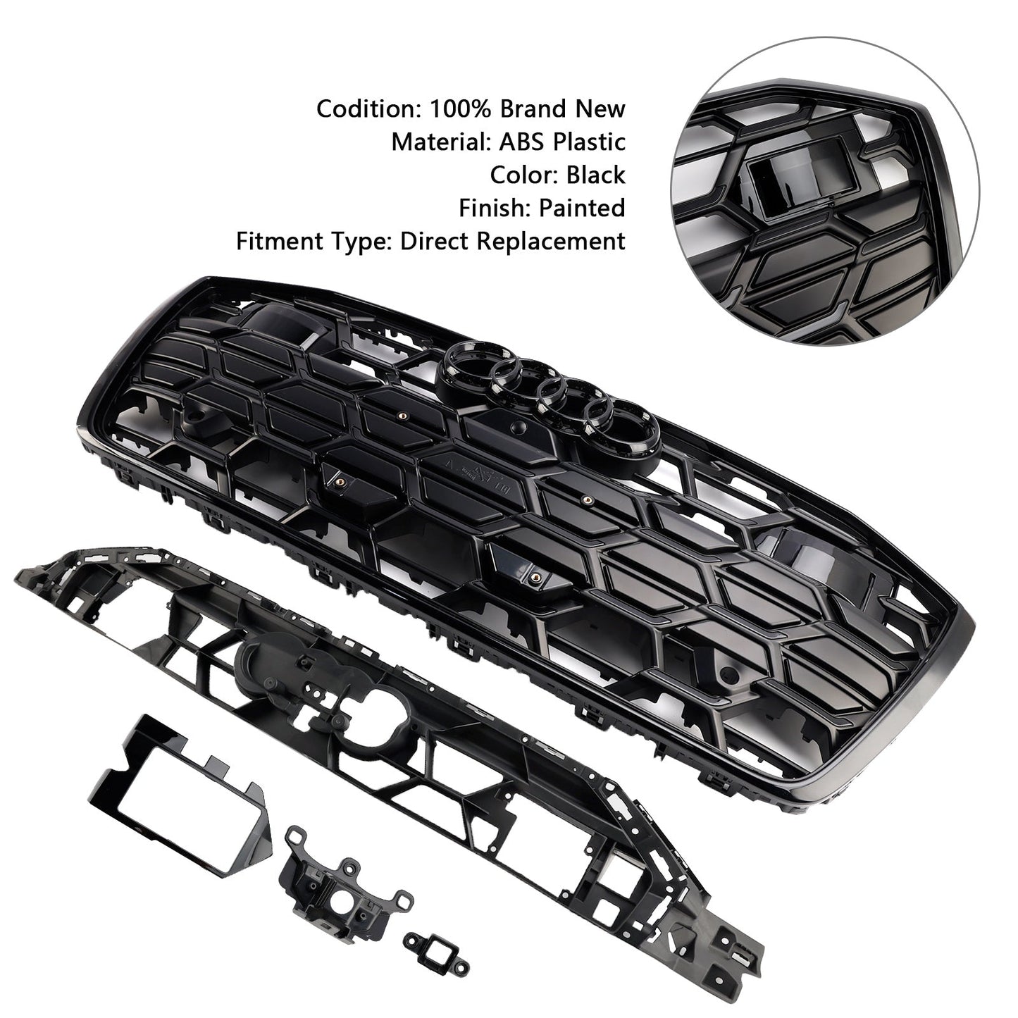 Audi A6 / A6 Sline / S6 C8 2019-2023 S6 Honeycomb Style Grill Black Front Bumper Grille W/ Black Emblem