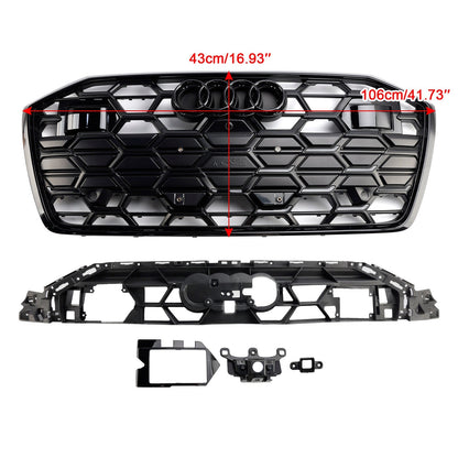 Audi A6 / A6 Sline / S6 C8 2019-2023 S6 Honeycomb Style Grill Black Front Bumper Grille W/ Black Emblem