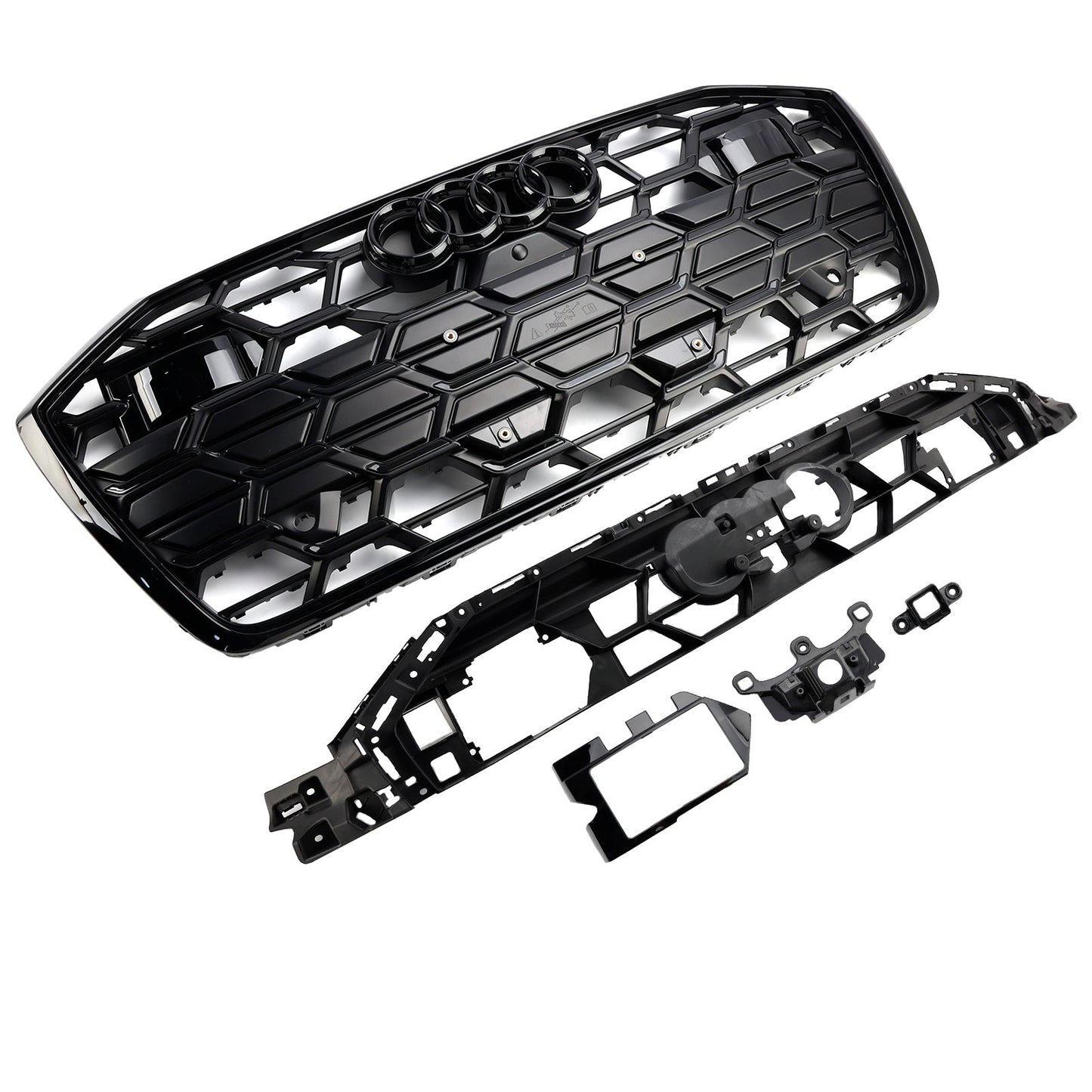S6 Style Grille For 2019-2023 Audi A6 / A6 Sline / S6 C8 Front Bumper Mesh Black Grille W/ Black Ring Emblem