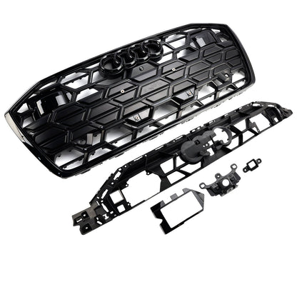 S6 Style Grille For 2019-2023 Audi A6 / A6 Sline / S6 C8 Front Bumper Mesh Black Grille W/ Black Ring Emblem