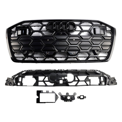 S6 Style Grille For 2019-2023 Audi A6 / A6 Sline / S6 C8 Front Bumper Mesh Black Grille W/ Black Ring Emblem