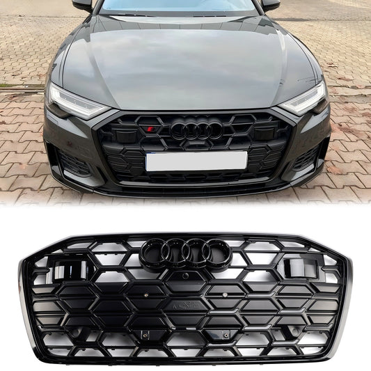 Audi A6 / A6 Sline / S6 C8 2019-2023 S6 Honeycomb Style Grill Black Front Bumper Grille W/ Black Emblem