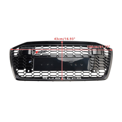 2019-2023 Audi A6 / A6 Sline / S6 C8 RS6 Style Honeycomb Grill Front Bumper Glossy Black Grille W/ACC