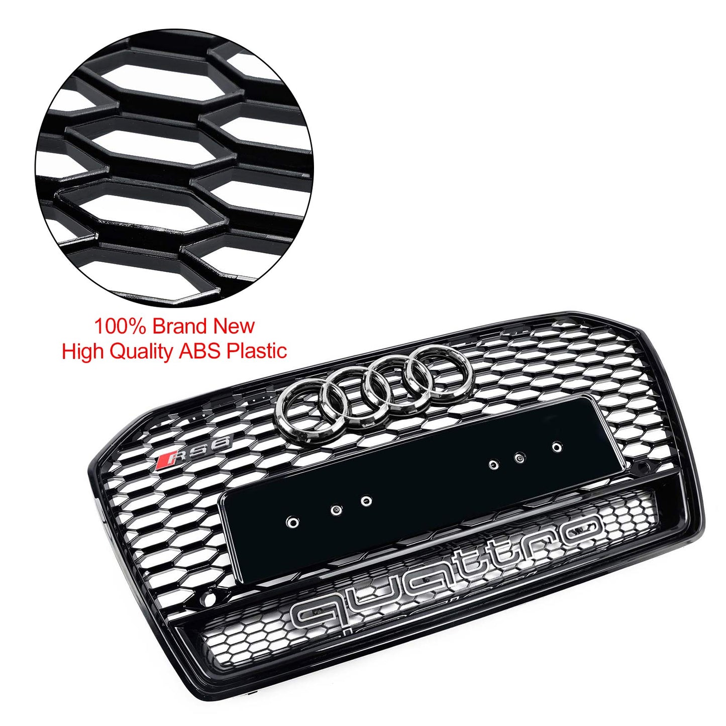 RS6 Quattro Style Grille For 2015-2018 Audi A6 /A6 Sline /S6 Front Bumper Honeycomb Black Grill W/ Ring Emblem