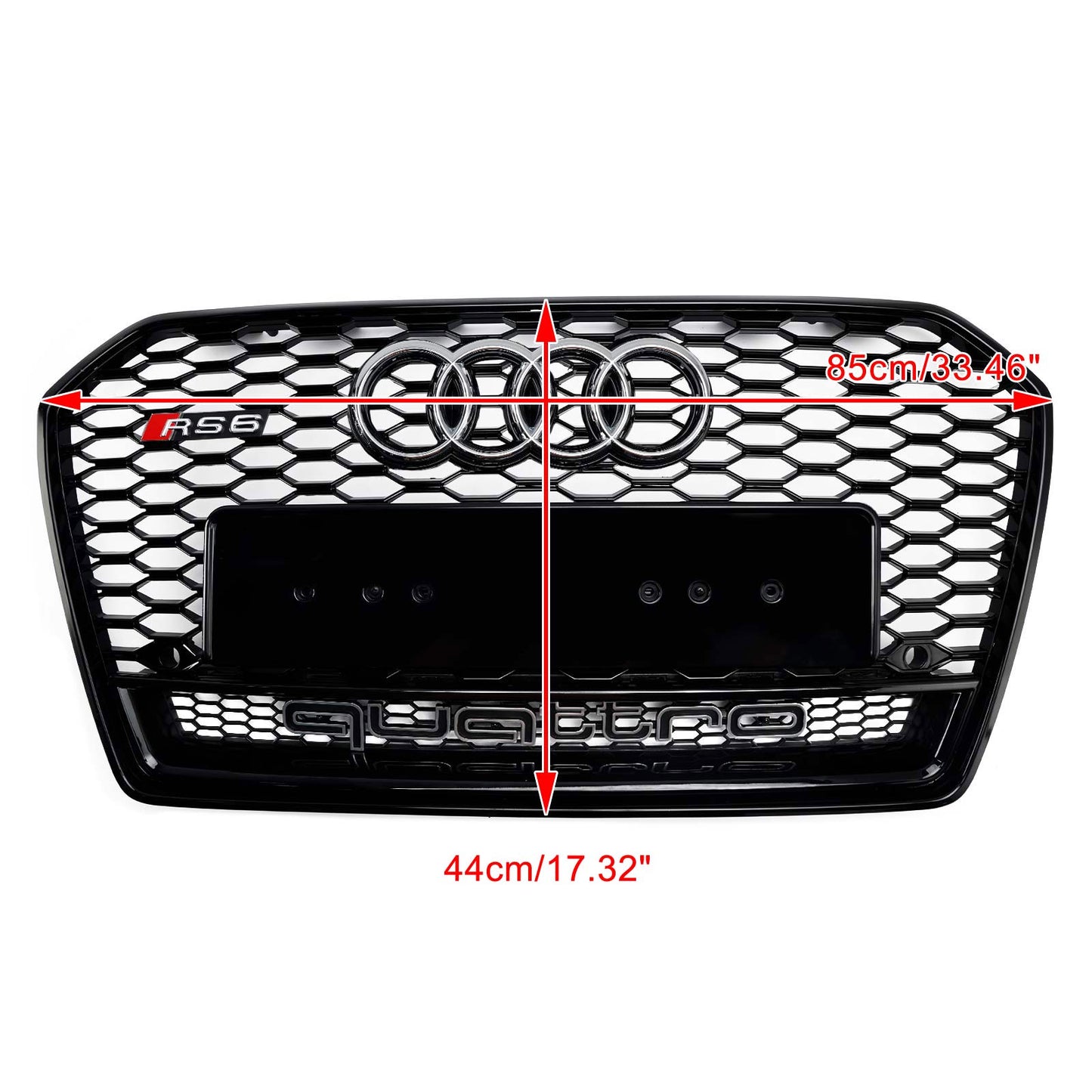 RS6 Quattro Style Grille For 2015-2018 Audi A6 /A6 Sline /S6 Front Bumper Honeycomb Black Grill W/ Ring Emblem