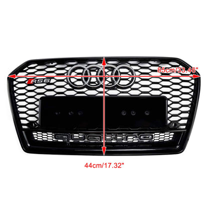 RS6 Quattro Style Grille For 2015-2018 Audi A6 /A6 Sline /S6 Front Bumper Honeycomb Black Grill W/ Ring Emblem