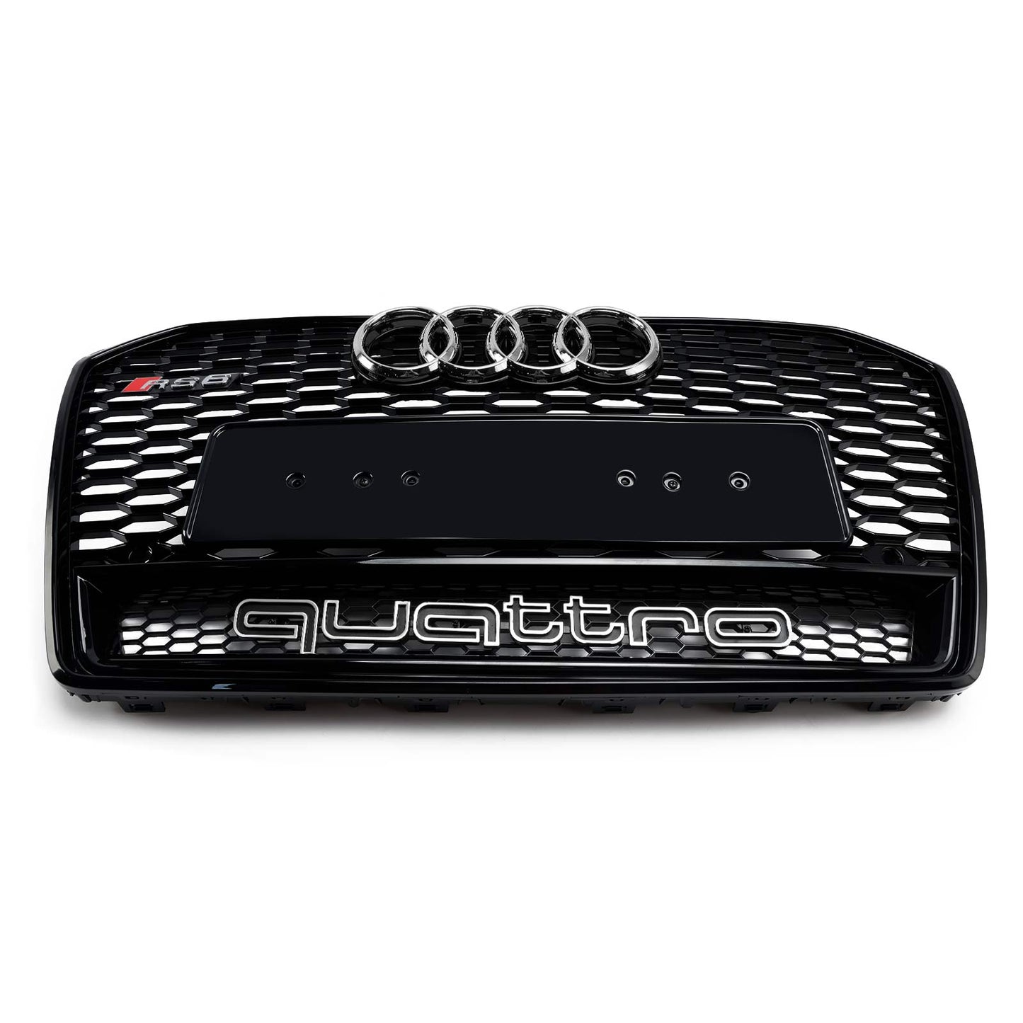 RS6 Quattro Style Grille For 2015-2018 Audi A6 /A6 Sline /S6 Front Bumper Honeycomb Black Grill W/ Ring Emblem