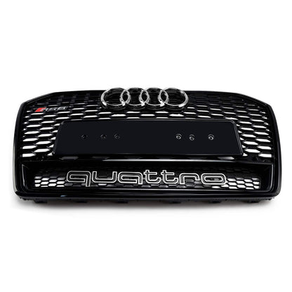 RS6 Quattro Style Grille For 2015-2018 Audi A6 /A6 Sline /S6 Front Bumper Honeycomb Black Grill W/ Ring Emblem