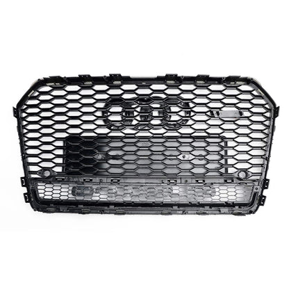 RS6 Quattro Style Grille For 2015-2018 Audi A6 /A6 Sline /S6 Front Bumper Honeycomb Black Grill W/ Ring Emblem