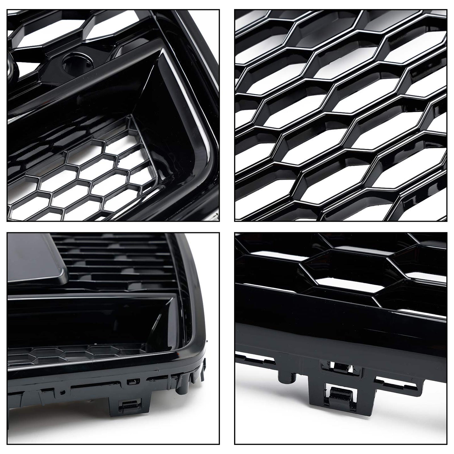RS6 Quattro Style Grille For 2015-2018 Audi A6 /A6 Sline /S6 Front Bumper Honeycomb Black Grill W/ Ring Emblem