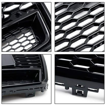 RS6 Quattro Style Grille For 2015-2018 Audi A6 /A6 Sline /S6 Front Bumper Honeycomb Black Grill W/ Ring Emblem