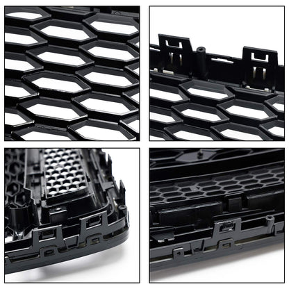 RS6 Quattro Style Grille For 2015-2018 Audi A6 /A6 Sline /S6 Front Bumper Honeycomb Black Grill W/ Ring Emblem