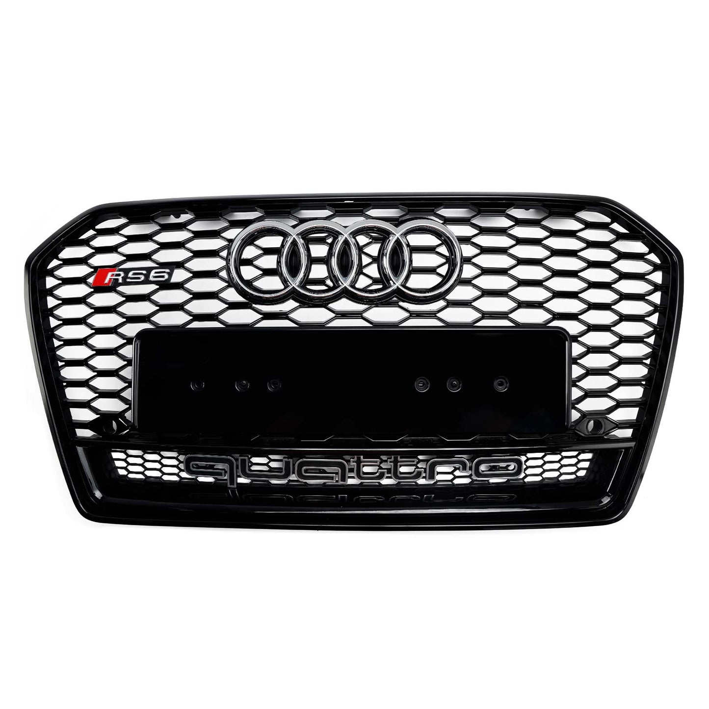 RS6 Quattro Style Grille For 2015-2018 Audi A6 /A6 Sline /S6 Front Bumper Honeycomb Black Grill W/ Ring Emblem