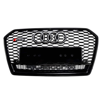RS6 Quattro Style Grille For 2015-2018 Audi A6 /A6 Sline /S6 Front Bumper Honeycomb Black Grill W/ Ring Emblem