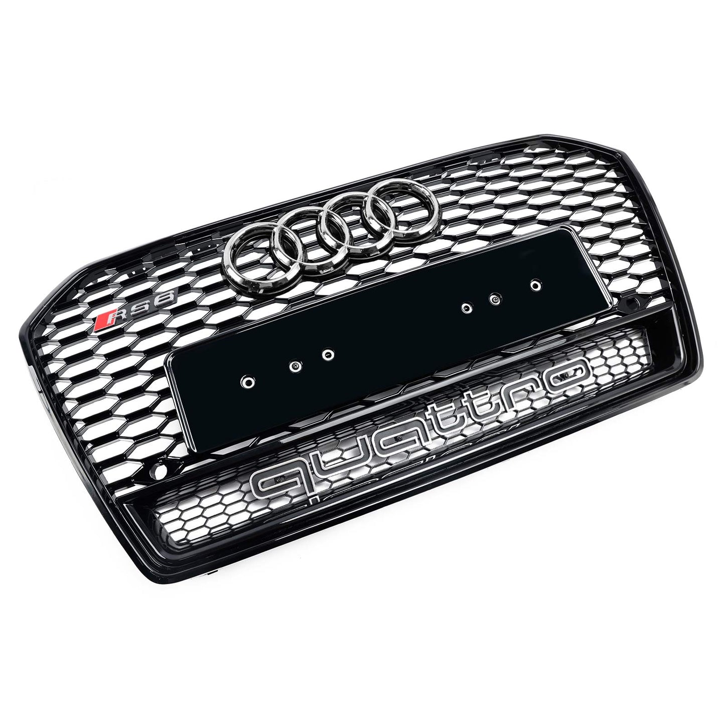 RS6 Quattro Style Grille For 2015-2018 Audi A6 /A6 Sline /S6 Front Bumper Honeycomb Black Grill W/ Ring Emblem