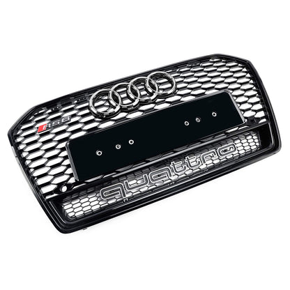 RS6 Quattro Style Grille For 2015-2018 Audi A6 /A6 Sline /S6 Front Bumper Honeycomb Black Grill W/ Ring Emblem