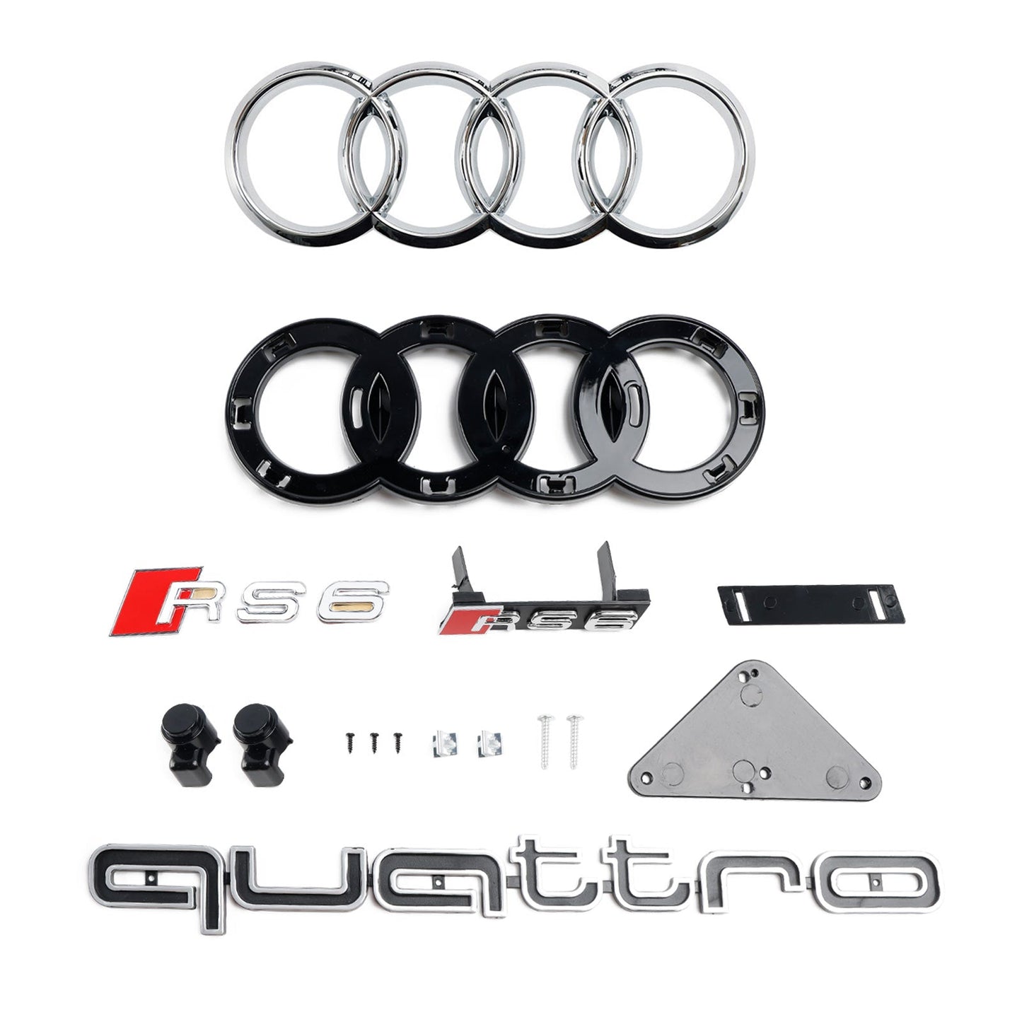 RS6 Quattro Style Grille For 2015-2018 Audi A6 /A6 Sline /S6 Front Bumper Honeycomb Black Grill W/ Ring Emblem