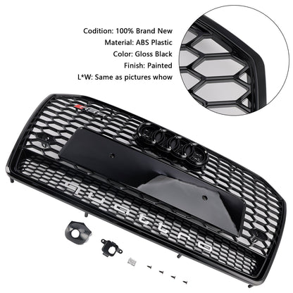 Audi A6 / A6 Sline / S6 C7 Honeycomb Front Grill 2015-2018 RS Style Air Intake Radiator Grille W/ Black Ring Emblem