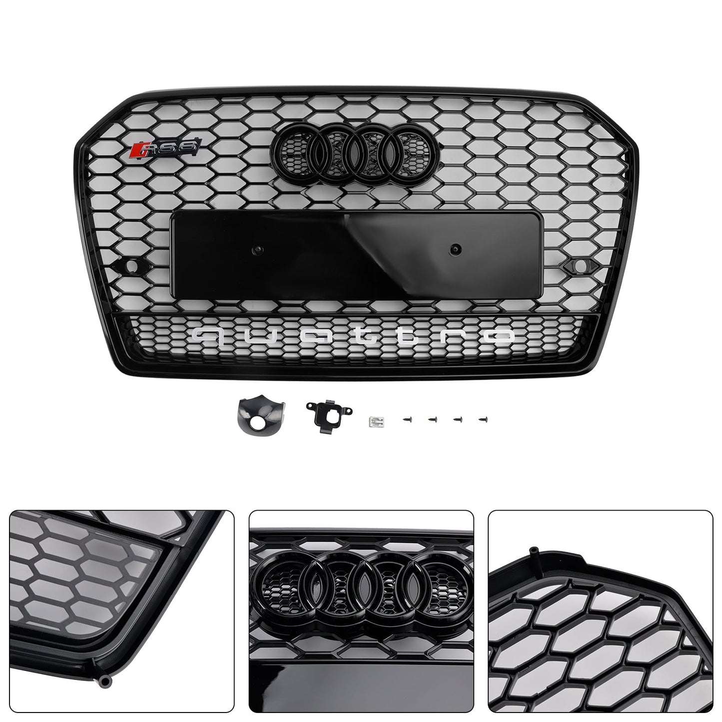 Audi A6 / A6 Sline / S6 C7 Honeycomb Front Grill 2015-2018 RS Style Air Intake Radiator Grille W/ Black Ring Emblem