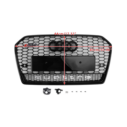 Audi A6 / A6 Sline / S6 C7 2015-2018 RS6 Quattro Style Black Grill Honeycomb Mesh Front Bumper Grille With Black Ring Emblem
