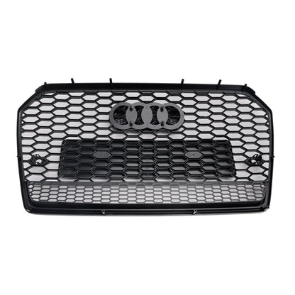 Audi A6 / A6 Sline / S6 C7 2015-2018 RS6 Quattro Style Black Grill Honeycomb Mesh Front Bumper Grille With Black Ring Emblem