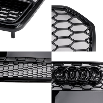 Audi A6 / A6 Sline / S6 C7 2015-2018 RS6 Quattro Style Black Grill Honeycomb Mesh Front Bumper Grille With Black Ring Emblem