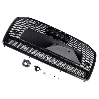 Audi A6 / A6 Sline / S6 C7 2015-2018 RS6 Quattro Style Black Grill Honeycomb Mesh Front Bumper Grille With Black Ring Emblem