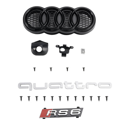 Audi A6 / A6 Sline / S6 C7 2015-2018 RS6 Quattro Style Black Grill Honeycomb Mesh Front Bumper Grille With Black Ring Emblem