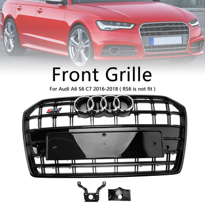 S6 Style Grille For 2016-2018 Audi A6 / A6 Sline / S6 C7 Front Bumper Mesh Slat Black Grill