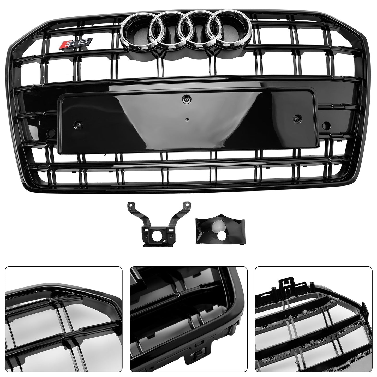 S6 Style Grille For 2016-2018 Audi A6 / A6 Sline / S6 C7 Front Bumper Mesh Slat Black Grill