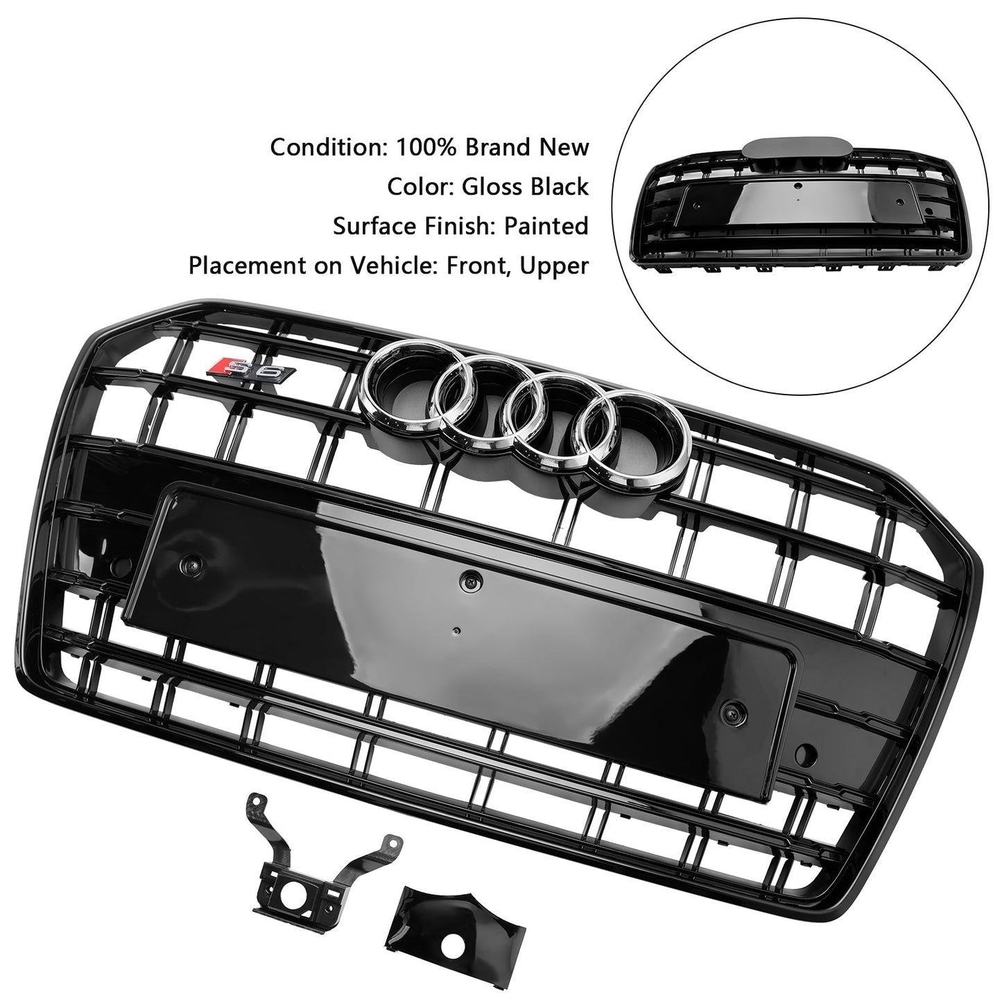 S6 Style Grille For 2016-2018 Audi A6 / A6 Sline / S6 C7 Front Bumper Mesh Slat Black Grill
