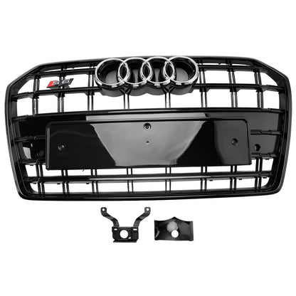 S6 Style Grille For 2016-2018 Audi A6 / A6 Sline / S6 C7 Front Bumper Mesh Slat Black Grill