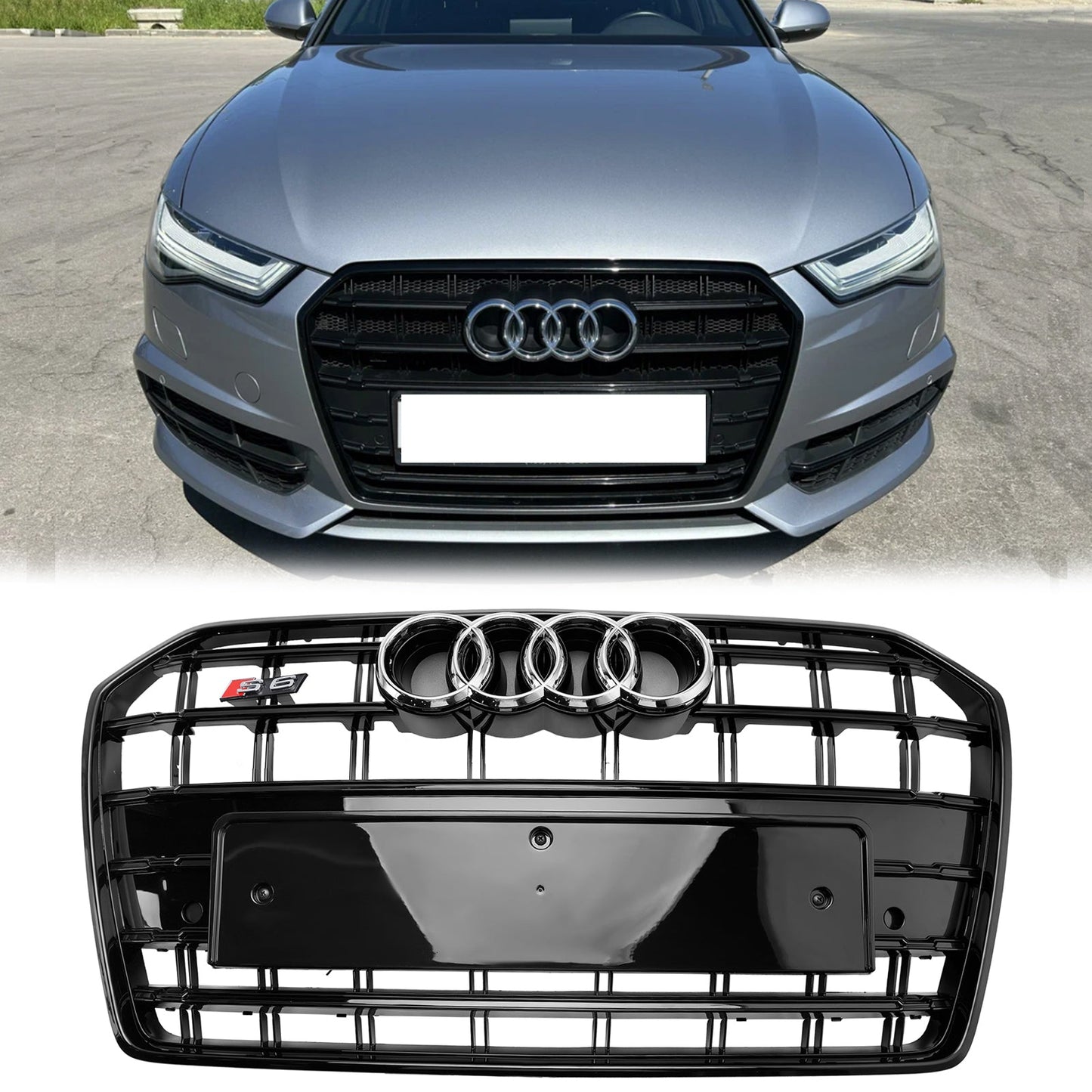 S6 Style Grille For 2016-2018 Audi A6 / A6 Sline / S6 C7 Front Bumper Mesh Slat Black Grill