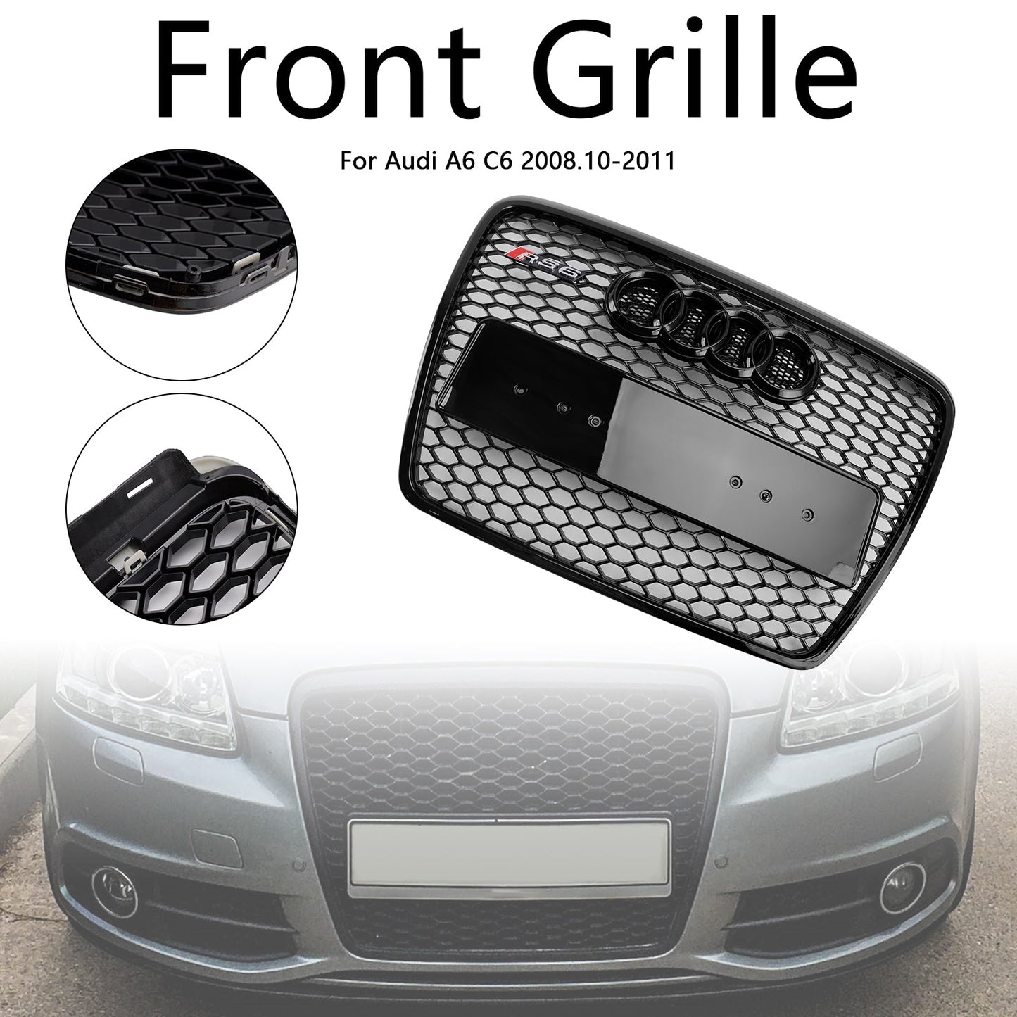 2008-2011 Audi A6 C6 Black Front Honeycomb Bumper Grill Grille Facelift