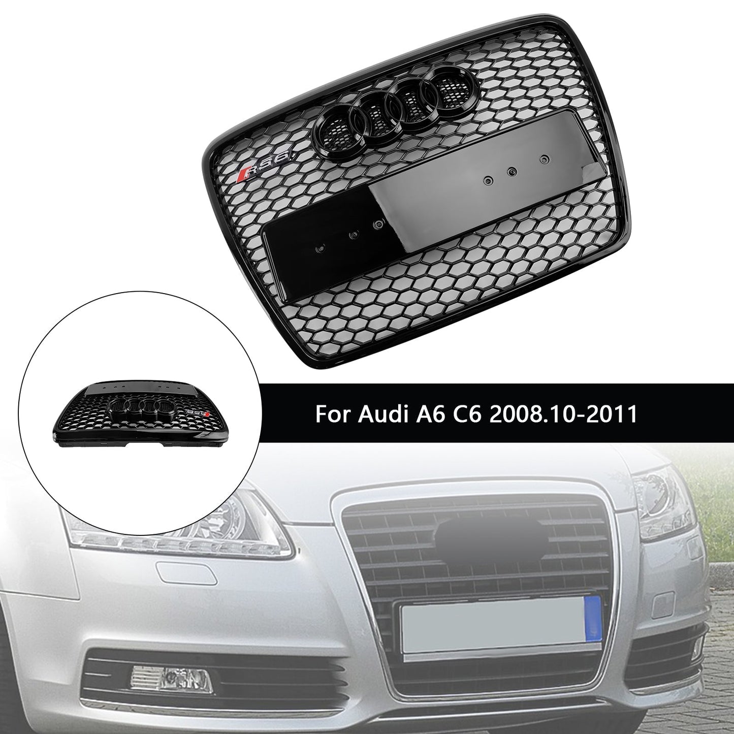 2008-2011 Audi A6 C6 Black Front Honeycomb Bumper Grill Grille Facelift