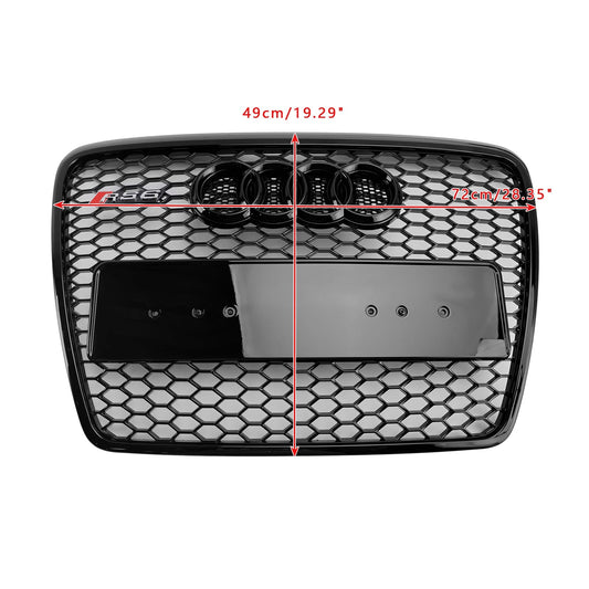 Audi A6 /S6 C6 Grille Honeycome RS Grille Front Center Mesh Glossy Balck Replacement Grille With Ring Emblem 2008-2011
