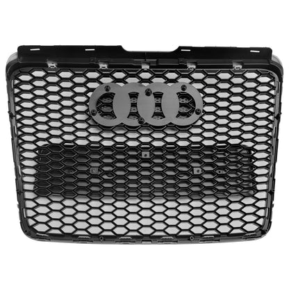 Audi A6 /S6 C6 Grille Honeycome RS Grille Front Center Mesh Glossy Balck Replacement Grille With Ring Emblem 2008-2011