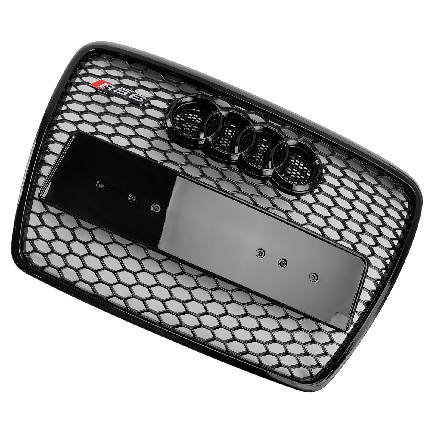 Audi A6 /S6 C6 Grille Honeycome RS Grille Front Center Mesh Glossy Balck Replacement Grille With Ring Emblem 2008-2011