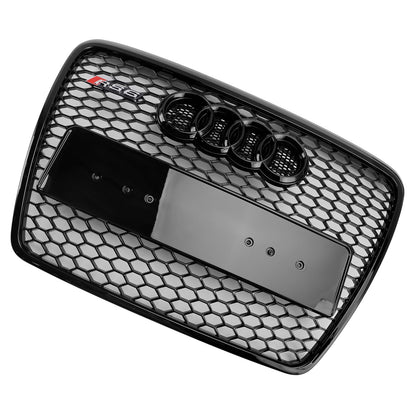 Audi A6 /S6 C6 Grille Honeycome RS Grille Front Center Mesh Glossy Balck Replacement Grille With Ring Emblem 2008-2011