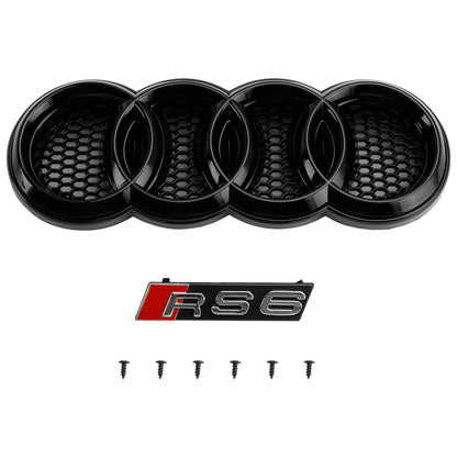 Audi A6 /S6 C6 Grille Honeycome RS Grille Front Center Mesh Glossy Balck Replacement Grille With Ring Emblem 2008-2011