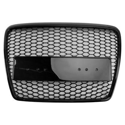 Audi A6 /S6 C6 Grille Honeycome RS Grille Front Center Mesh Glossy Balck Replacement Grille With Ring Emblem 2008-2011